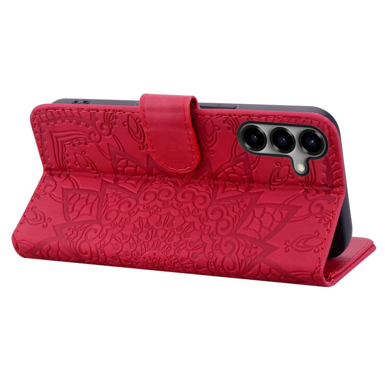 For Samsung Galaxy S26 5G Mandala Embossed Dual-Fold Calf Leather Phone Case