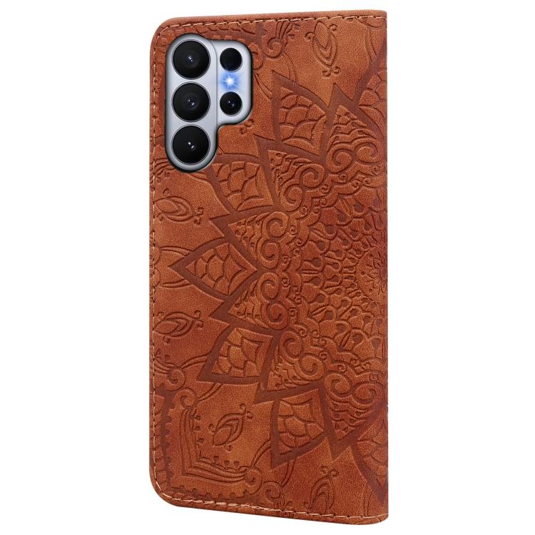 For Samsung Galaxy S26 Ultra 5G Mandala Embossed Dual-Fold Calf Leather Phone Case