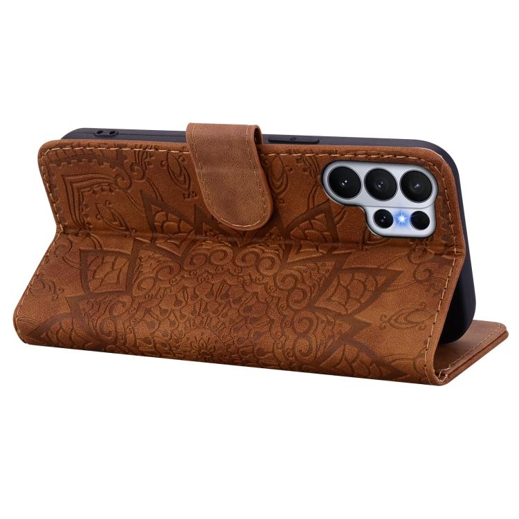 For Samsung Galaxy S26 Ultra 5G Mandala Embossed Dual-Fold Calf Leather Phone Case