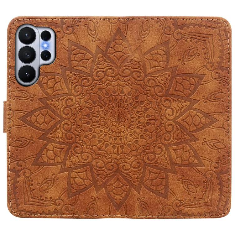 For Samsung Galaxy S26 Ultra 5G Mandala Embossed Dual-Fold Calf Leather Phone Case