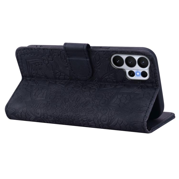 For Samsung Galaxy S26 Ultra 5G Mandala Embossed Dual-Fold Calf Leather Phone Case