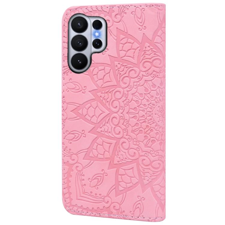 For Samsung Galaxy S26 Ultra 5G Mandala Embossed Dual-Fold Calf Leather Phone Case