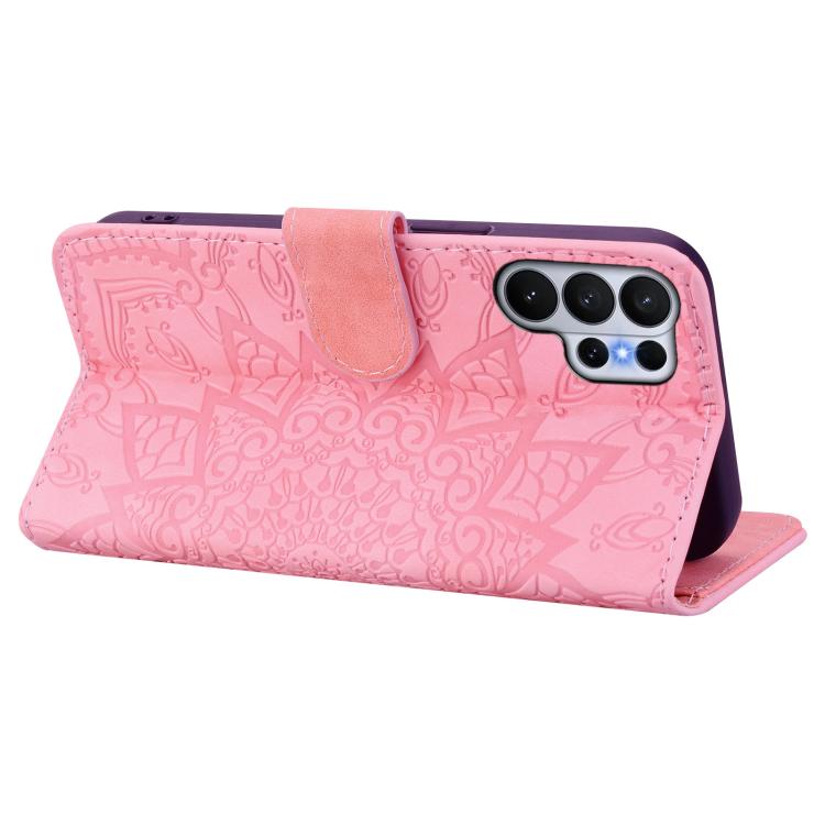 For Samsung Galaxy S26 Ultra 5G Mandala Embossed Dual-Fold Calf Leather Phone Case