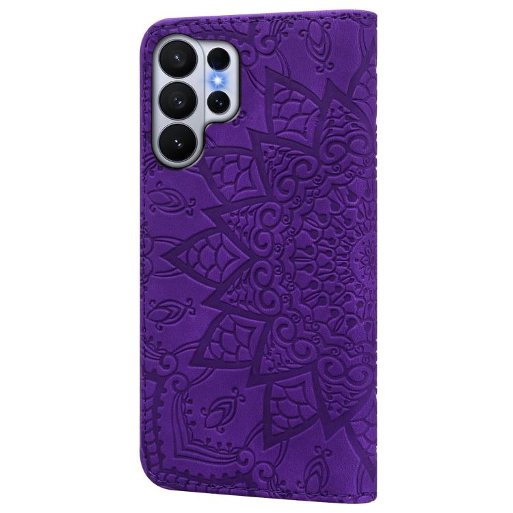 For Samsung Galaxy S26 Ultra 5G Mandala Embossed Dual-Fold Calf Leather Phone Case