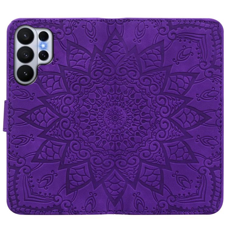 For Samsung Galaxy S26 Ultra 5G Mandala Embossed Dual-Fold Calf Leather Phone Case