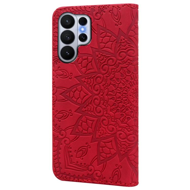For Samsung Galaxy S26 Ultra 5G Mandala Embossed Dual-Fold Calf Leather Phone Case