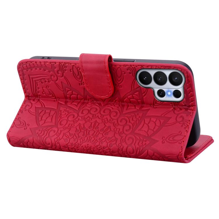 For Samsung Galaxy S26 Ultra 5G Mandala Embossed Dual-Fold Calf Leather Phone Case