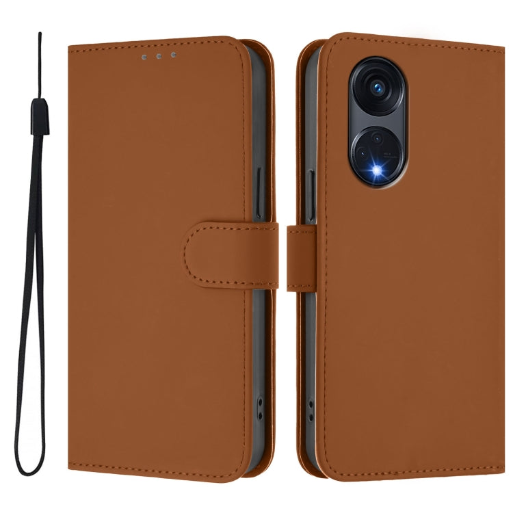 For OPPO A1 Pro 5G Skin Feel Solid Color Leather Phone Case with Lanyard