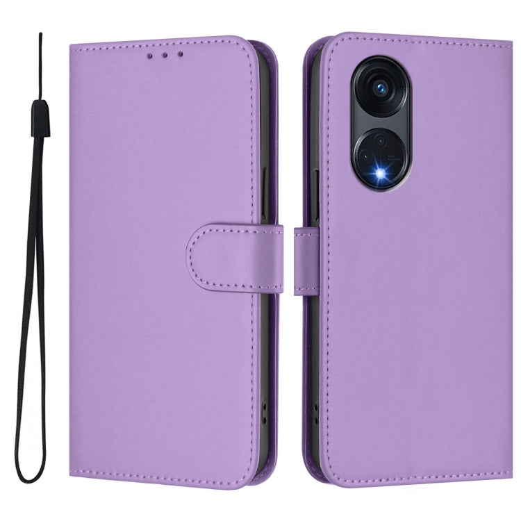 For OPPO A1 Pro 5G Skin Feel Solid Color Leather Phone Case with Lanyard