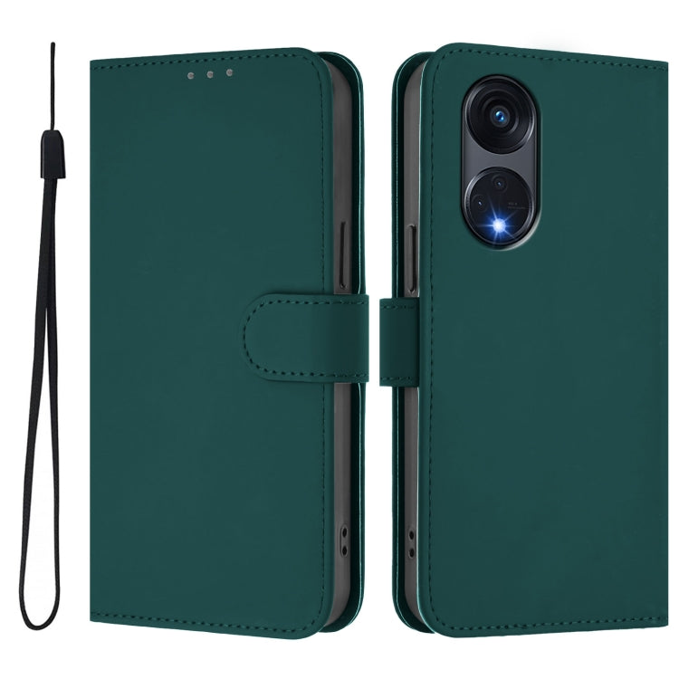 For OPPO A1 Pro 5G Skin Feel Solid Color Leather Phone Case with Lanyard