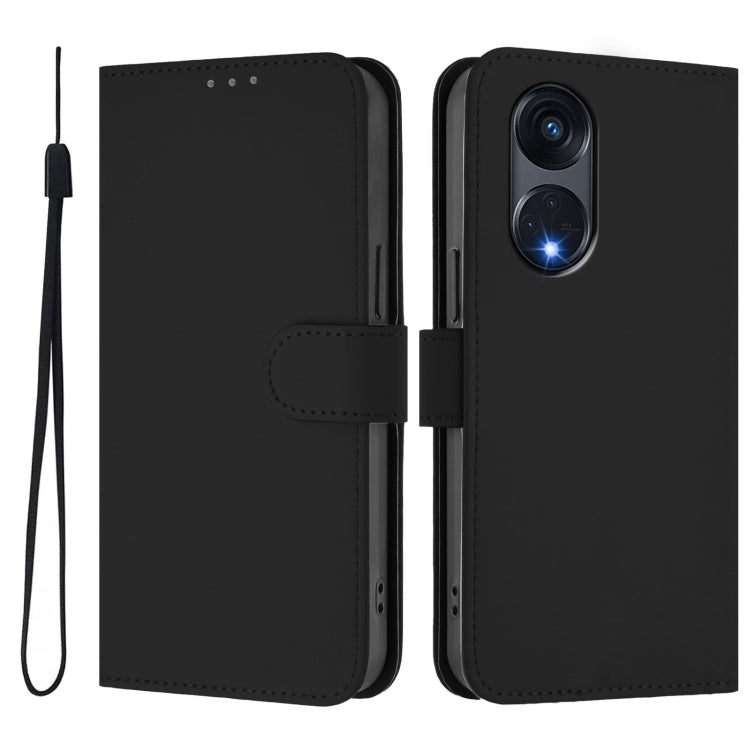 For OPPO A1 Pro 5G Skin Feel Solid Color Leather Phone Case with Lanyard