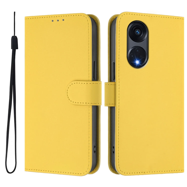 For OPPO A1 Pro 5G Skin Feel Solid Color Leather Phone Case with Lanyard