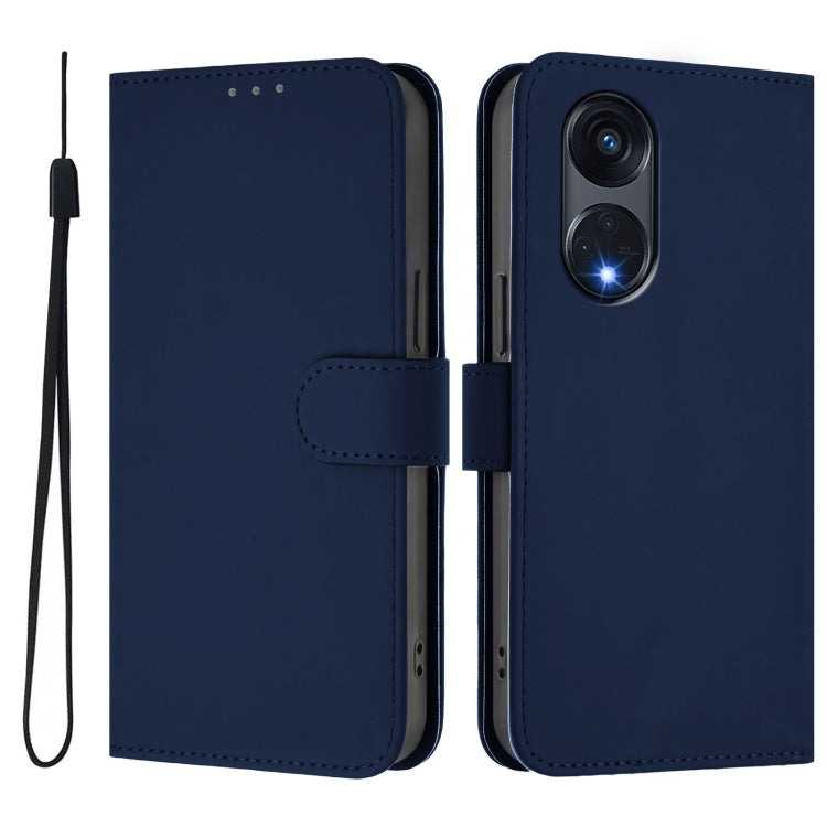 For OPPO A1 Pro 5G Skin Feel Solid Color Leather Phone Case with Lanyard
