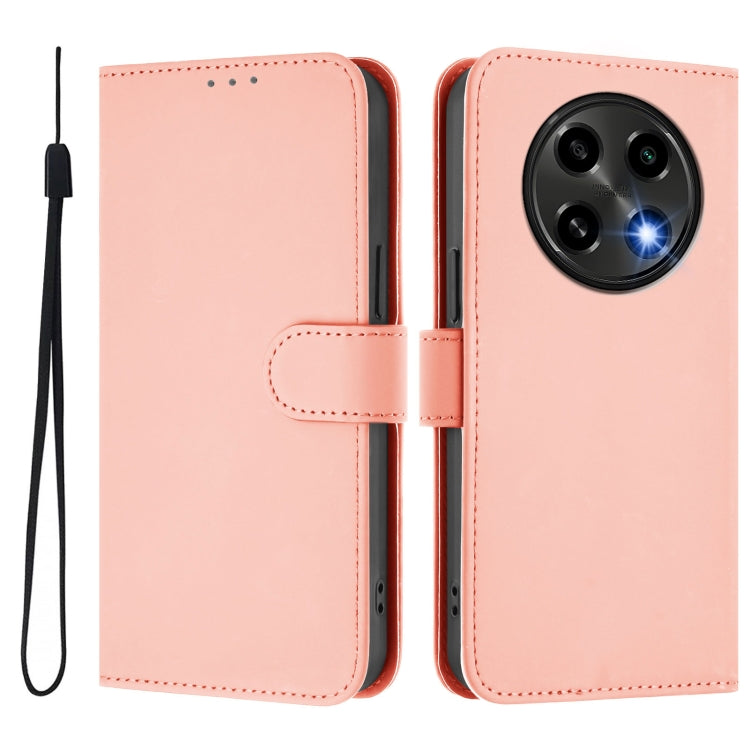 For OPPO A2 Pro 5G Global Skin Feel Solid Color Leather Phone Case with Lanyard