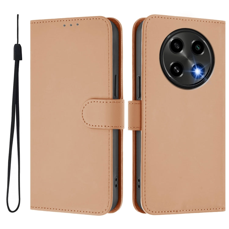 For OPPO A2 Pro 5G Global Skin Feel Solid Color Leather Phone Case with Lanyard