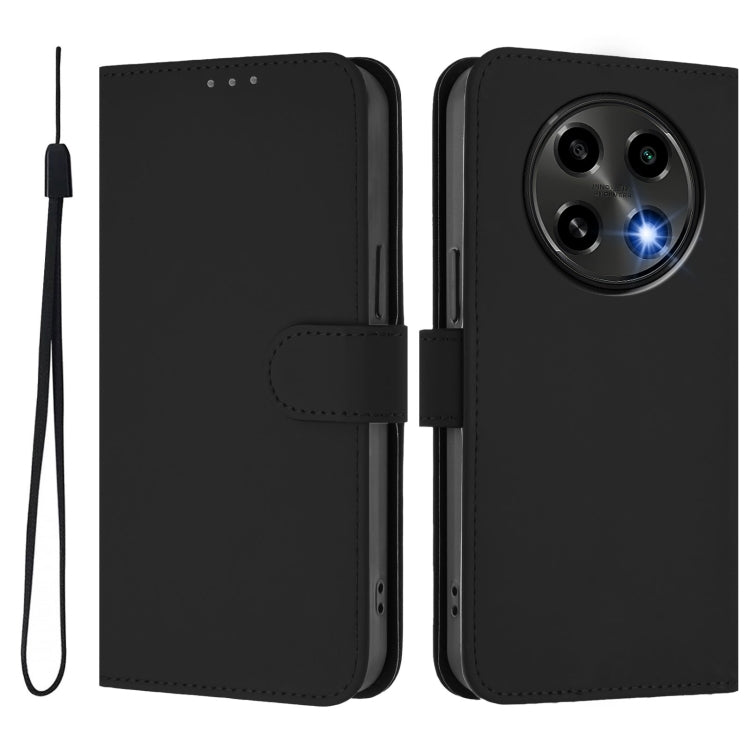 For OPPO A2 Pro 5G Global Skin Feel Solid Color Leather Phone Case with Lanyard