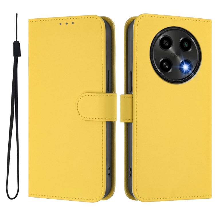 For OPPO A2 Pro 5G Global Skin Feel Solid Color Leather Phone Case with Lanyard