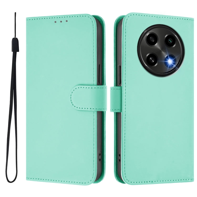 For OPPO A2 Pro 5G Global Skin Feel Solid Color Leather Phone Case with Lanyard