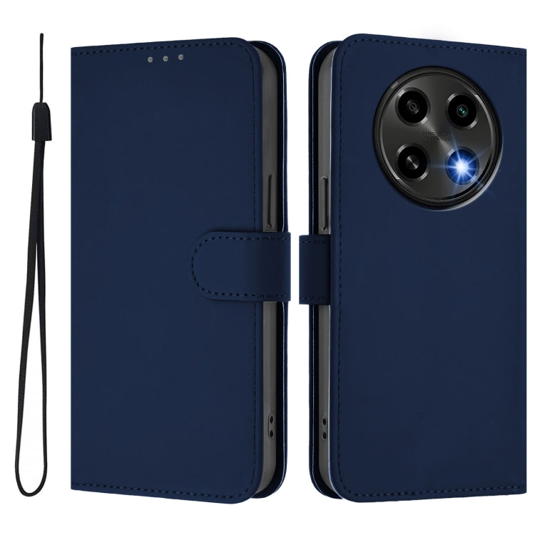 For OPPO A2 Pro 5G Global Skin Feel Solid Color Leather Phone Case with Lanyard