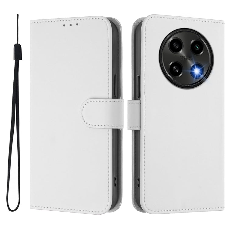 For OPPO A2 Pro 5G Global Skin Feel Solid Color Leather Phone Case with Lanyard