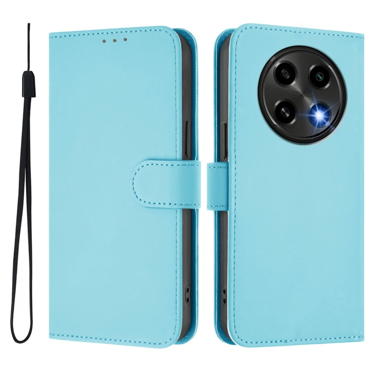 For OPPO A2 Pro 5G Global Skin Feel Solid Color Leather Phone Case with Lanyard