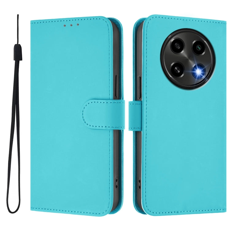 For OPPO A2 Pro 5G Global Skin Feel Solid Color Leather Phone Case with Lanyard