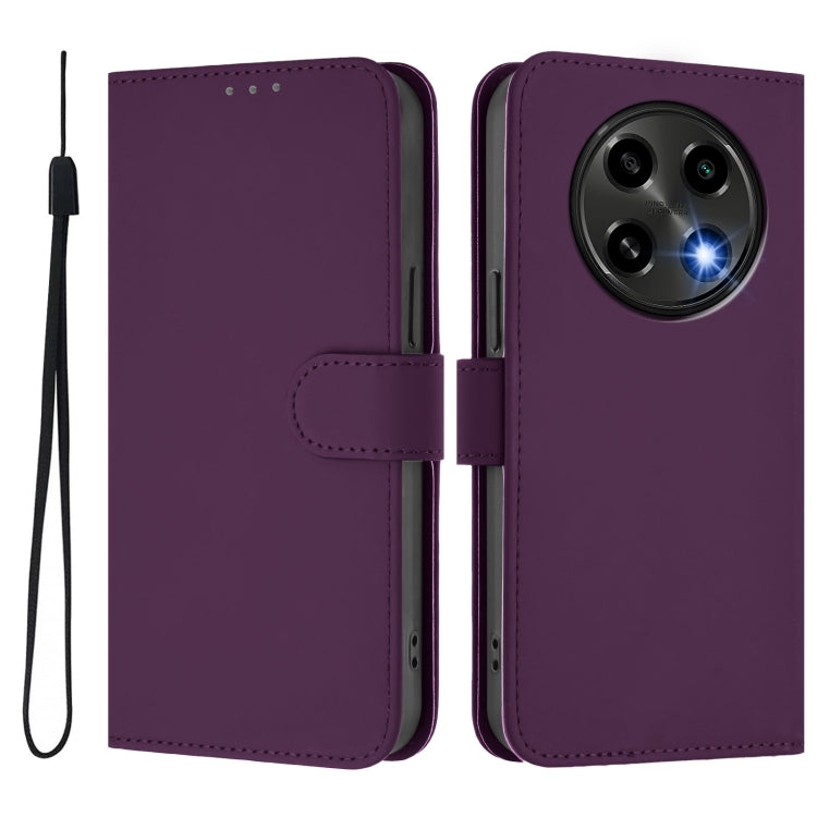 For OPPO A2 Pro 5G Global Skin Feel Solid Color Leather Phone Case with Lanyard