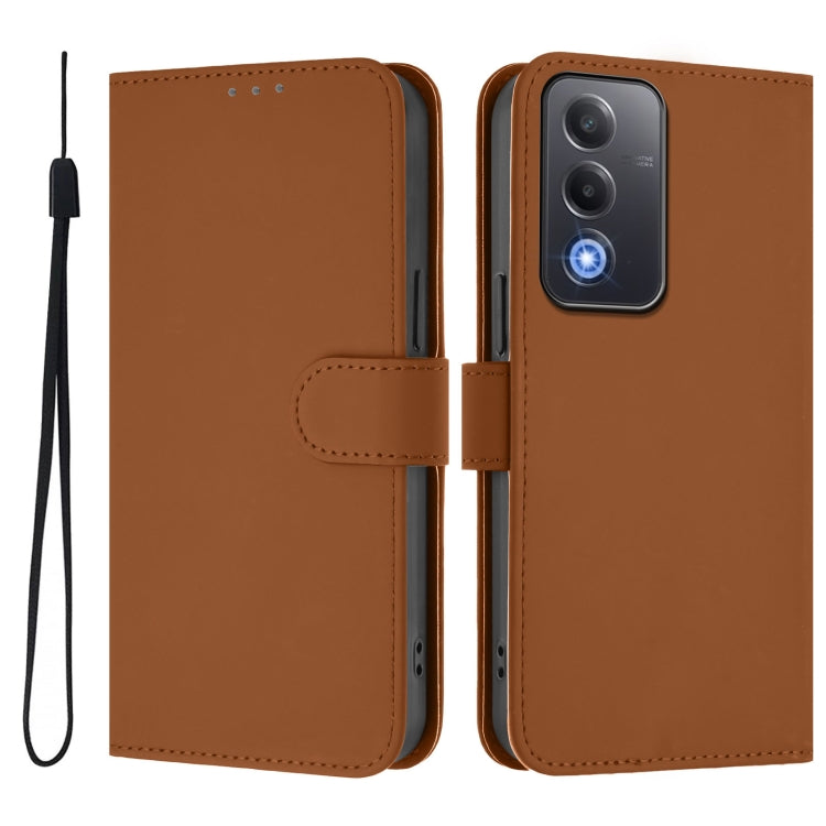 For OPPO A3 Pro Global Skin Feel Solid Color Leather Phone Case with Lanyard