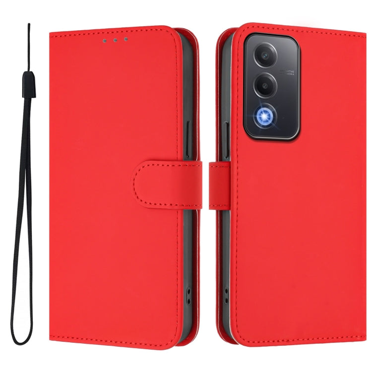 For OPPO A3 Pro Global Skin Feel Solid Color Leather Phone Case with Lanyard