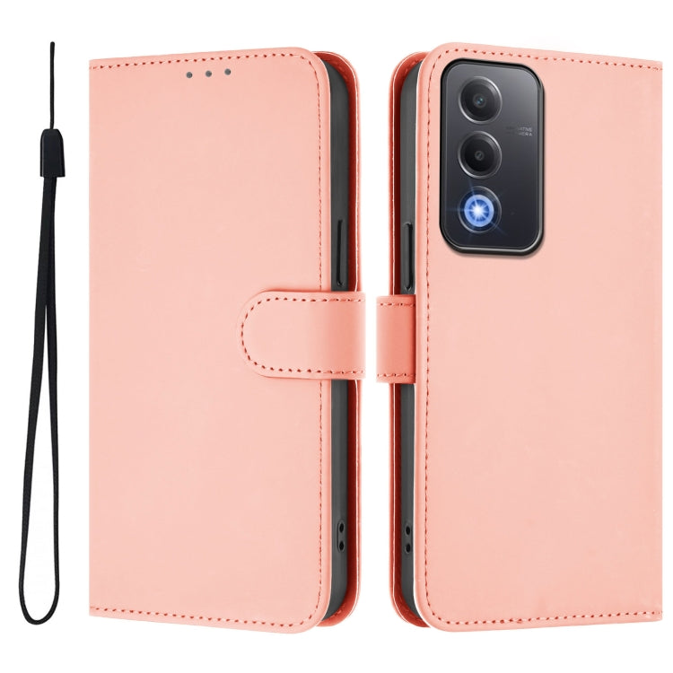 For OPPO A3 Pro Global Skin Feel Solid Color Leather Phone Case with Lanyard
