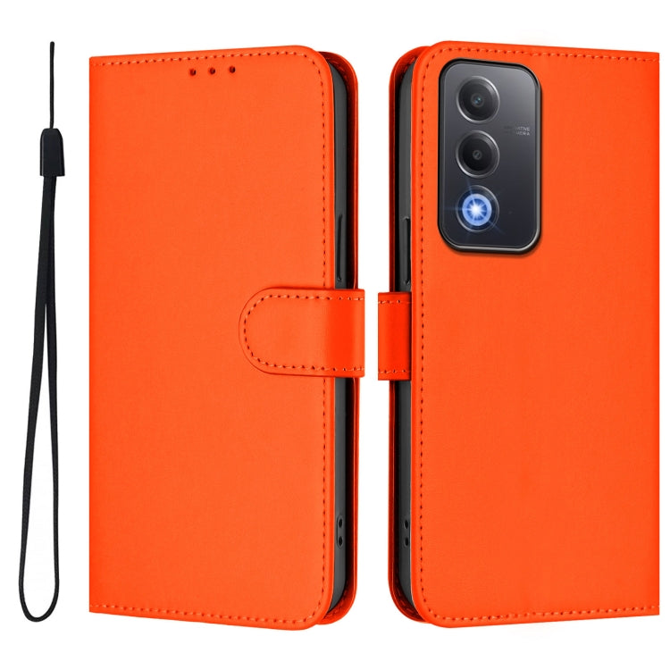 For OPPO A3 Pro Global Skin Feel Solid Color Leather Phone Case with Lanyard