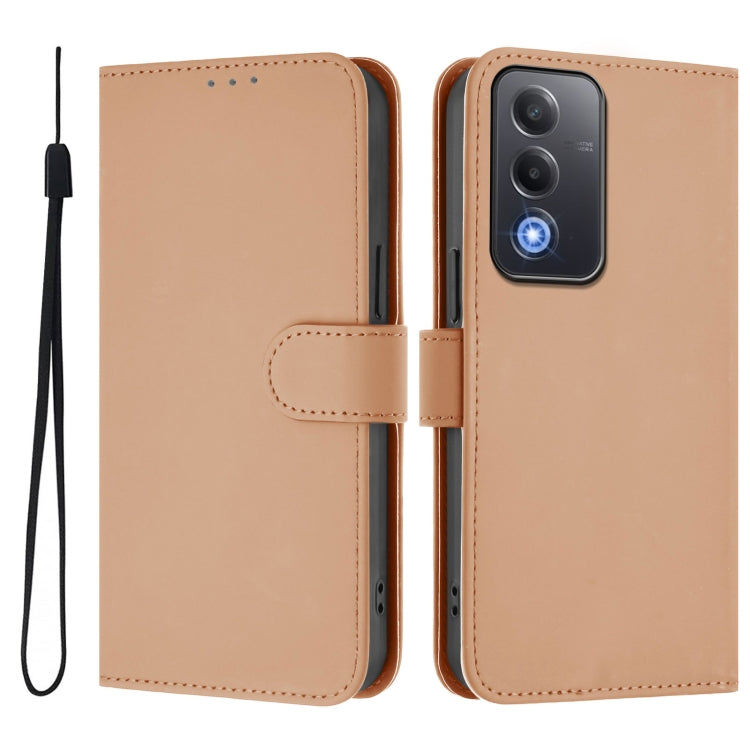 For OPPO A3 Pro Global Skin Feel Solid Color Leather Phone Case with Lanyard