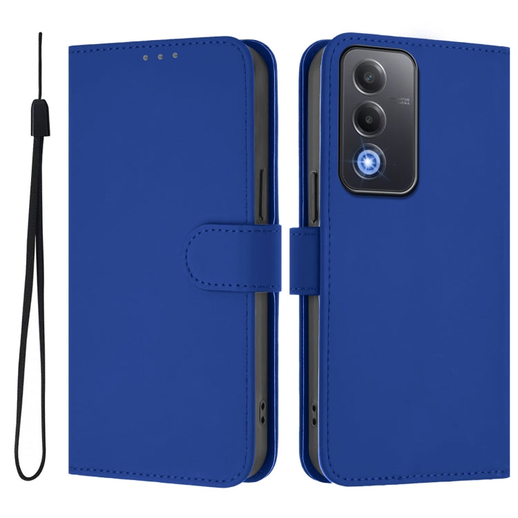 For OPPO A3 Pro Global Skin Feel Solid Color Leather Phone Case with Lanyard