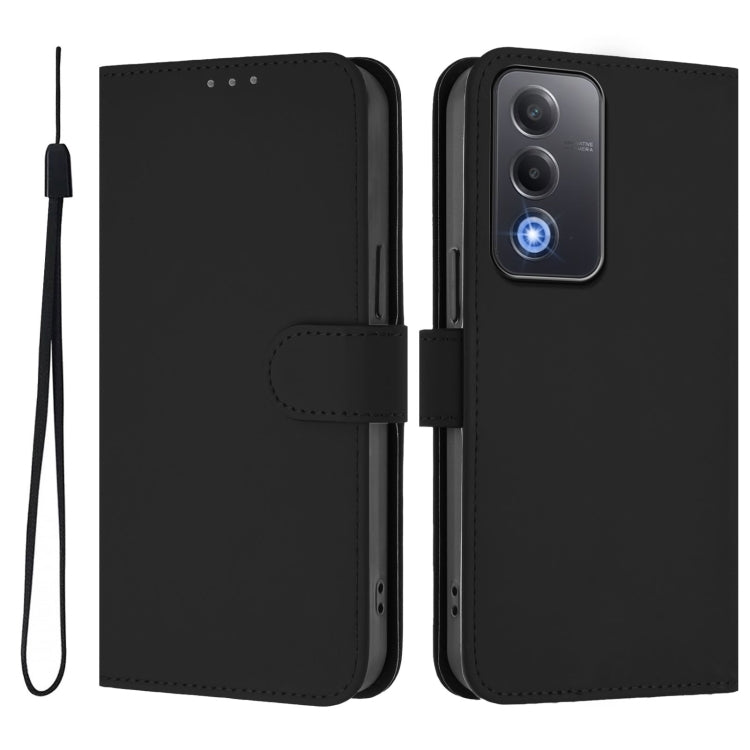 For OPPO A3 Pro Global Skin Feel Solid Color Leather Phone Case with Lanyard