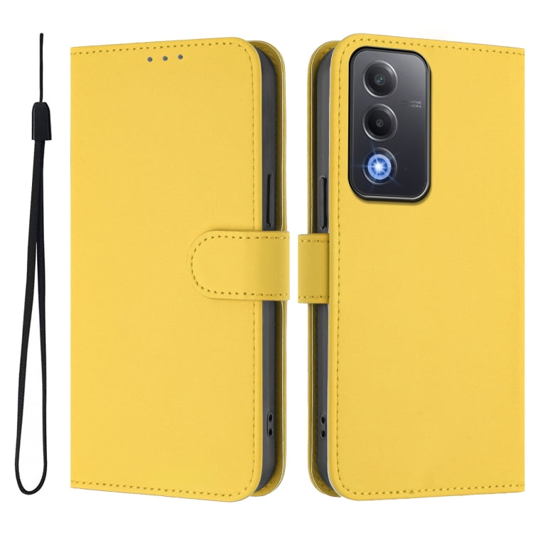 For OPPO A3 Pro Global Skin Feel Solid Color Leather Phone Case with Lanyard