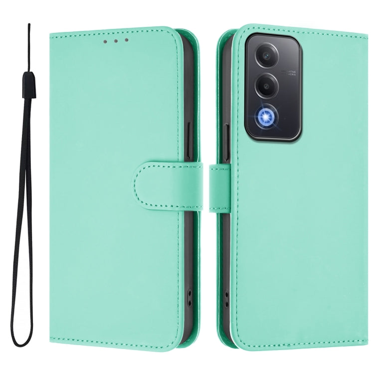 For OPPO A3 Pro Global Skin Feel Solid Color Leather Phone Case with Lanyard