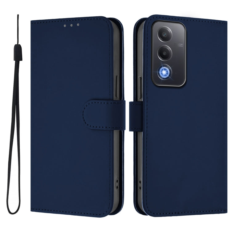 For OPPO A3 Pro Global Skin Feel Solid Color Leather Phone Case with Lanyard