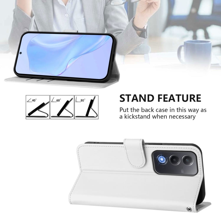 For OPPO A3 Pro Global Skin Feel Solid Color Leather Phone Case with Lanyard