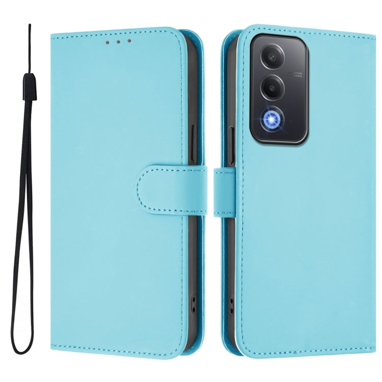 For OPPO A3 Pro Global Skin Feel Solid Color Leather Phone Case with Lanyard