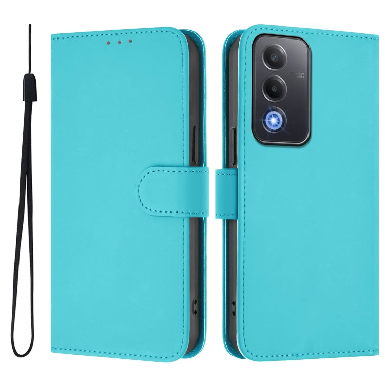 For OPPO A3 Pro Global Skin Feel Solid Color Leather Phone Case with Lanyard
