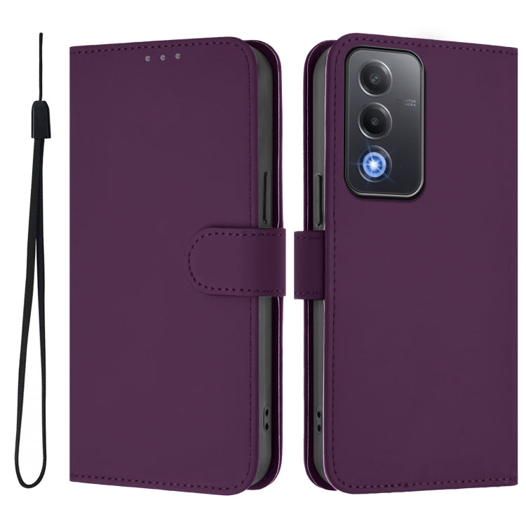 For OPPO A3 Pro Global Skin Feel Solid Color Leather Phone Case with Lanyard