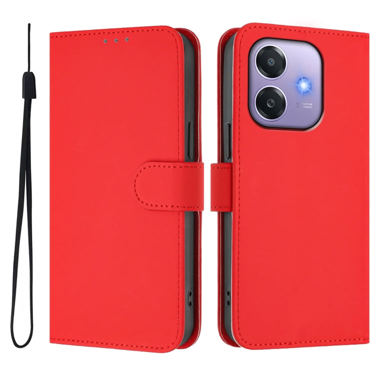 For OPPO A3x 5G Global Skin Feel Solid Color Leather Phone Case with Lanyard