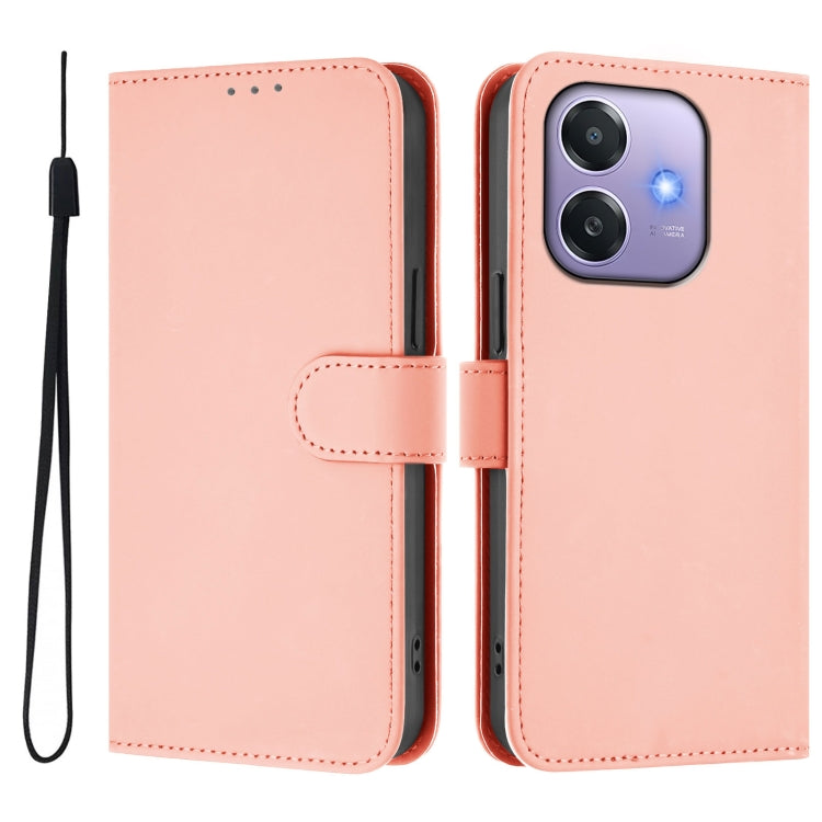 For OPPO A3x 5G Global Skin Feel Solid Color Leather Phone Case with Lanyard