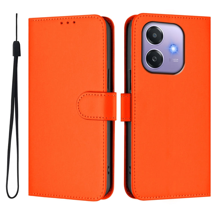 For OPPO A3x 5G Global Skin Feel Solid Color Leather Phone Case with Lanyard