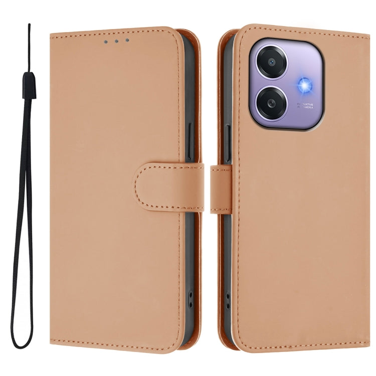 For OPPO A3x 5G Global Skin Feel Solid Color Leather Phone Case with Lanyard