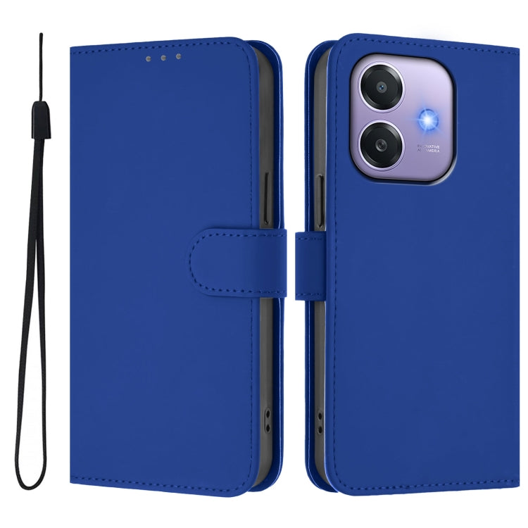 For OPPO A3x 5G Global Skin Feel Solid Color Leather Phone Case with Lanyard