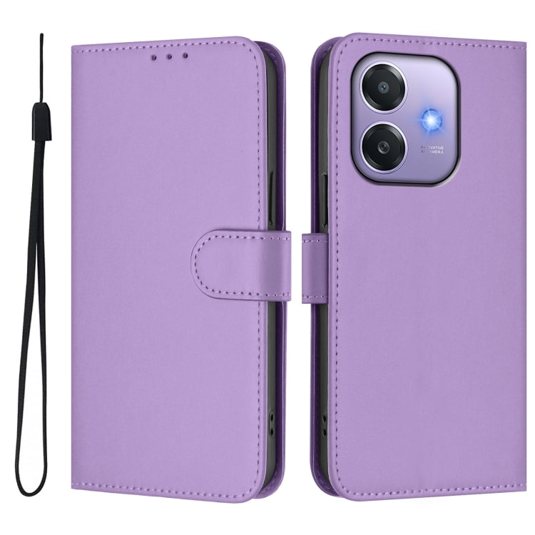 For OPPO A3x 5G Global Skin Feel Solid Color Leather Phone Case with Lanyard