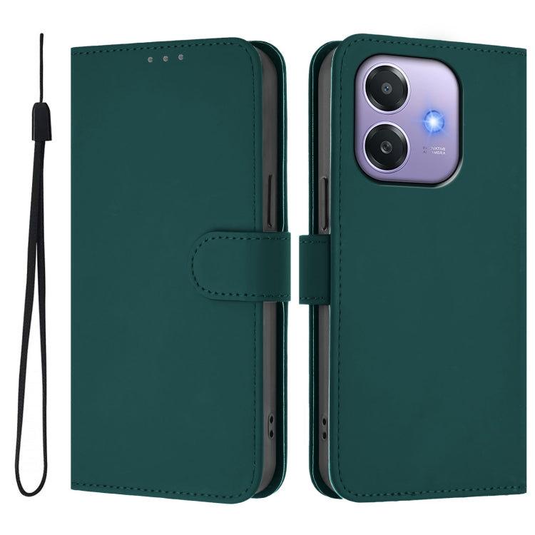 For OPPO A3x 5G Global Skin Feel Solid Color Leather Phone Case with Lanyard