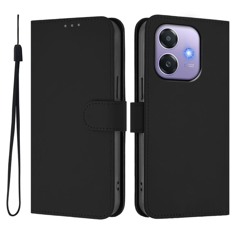 For OPPO A3x 5G Global Skin Feel Solid Color Leather Phone Case with Lanyard