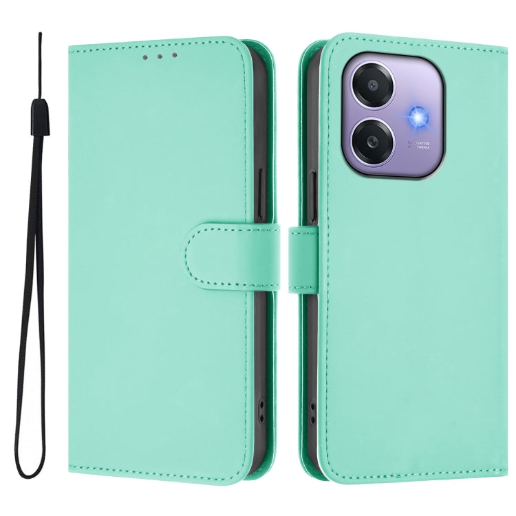 For OPPO A3x 5G Global Skin Feel Solid Color Leather Phone Case with Lanyard